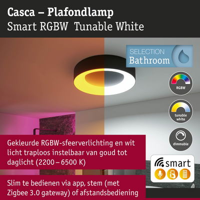 Casca slimme RGBW plafondlamp met instelbaar wit licht voor badkamerverlichting