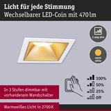 Weißer LED-Einbaustrahler mit goldfarbenem Reflektor und warmweißem Licht dimmbar in 3 Stufen