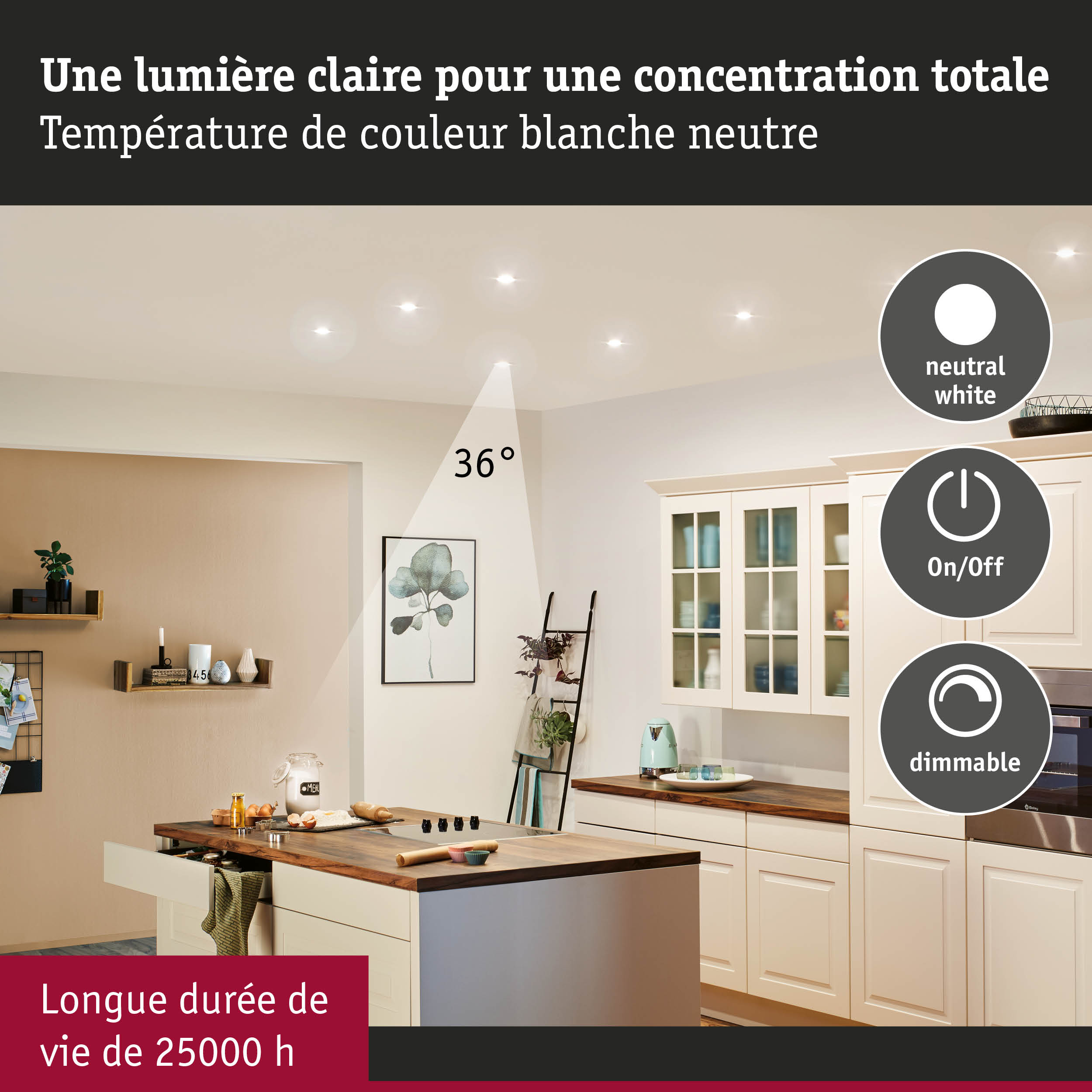 Éclairage LED de plafond dimmable moderne avec lumière blanche neutre pour cuisine