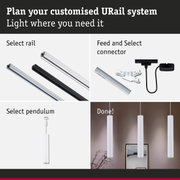 Modular URail track system with black and white aluminium rails for customizable lighting setups.