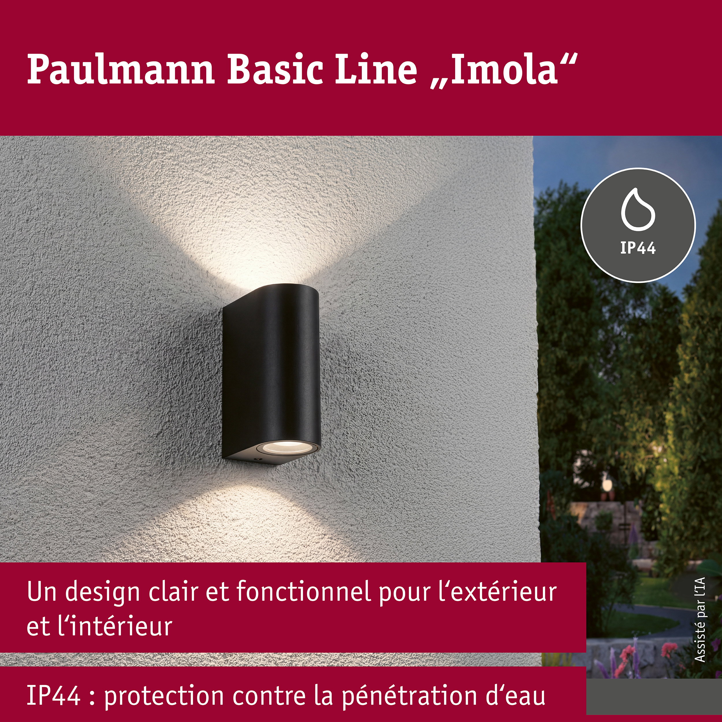 Applique Perugia IP44 GU10 230V max. 2x10W Noir mat