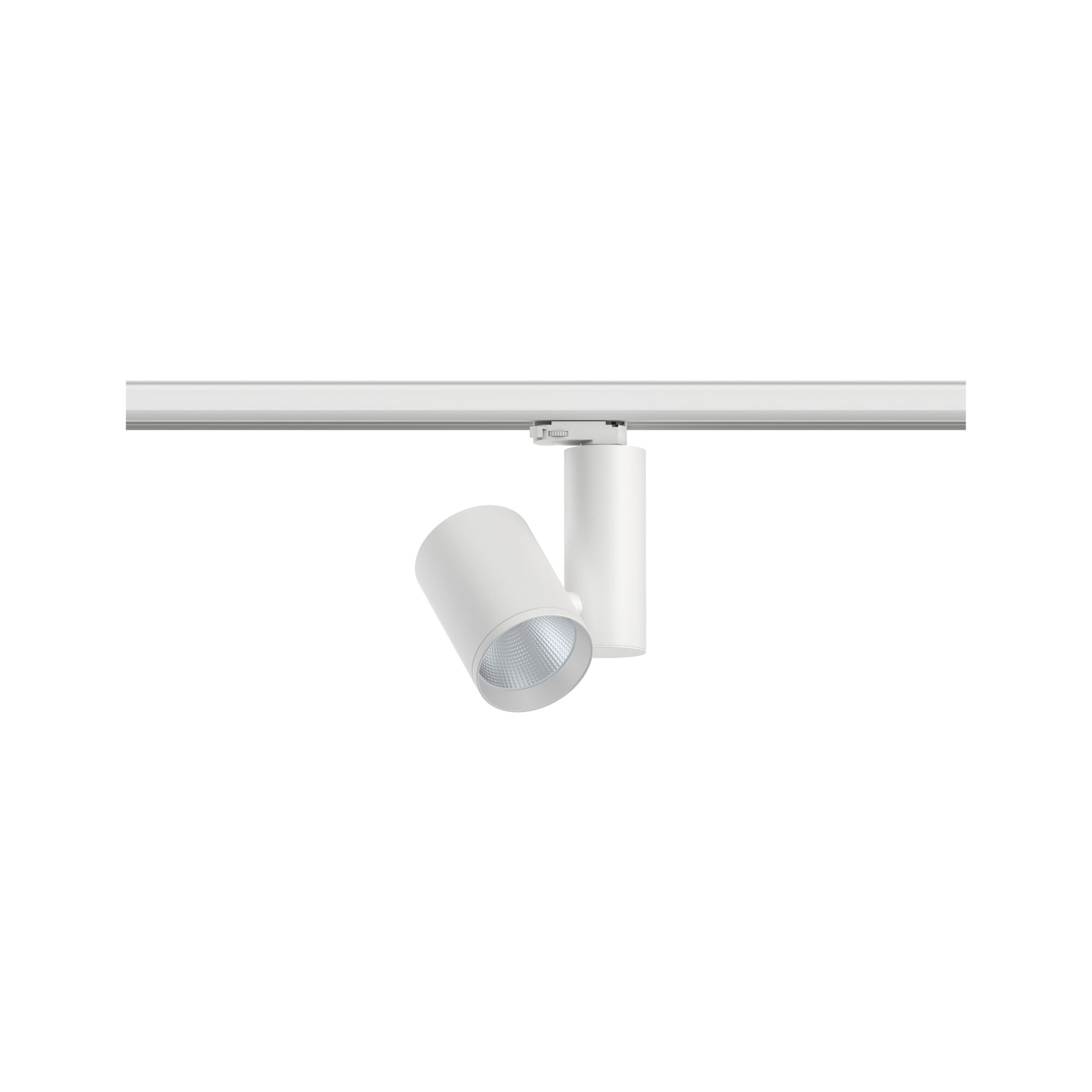 Modern white metal LED spotlight on track system for flexible indoor lighting solutions