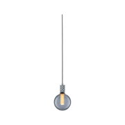 Pendant lamp with grey glass shade and visible LED filament bulb, modern interior lighting