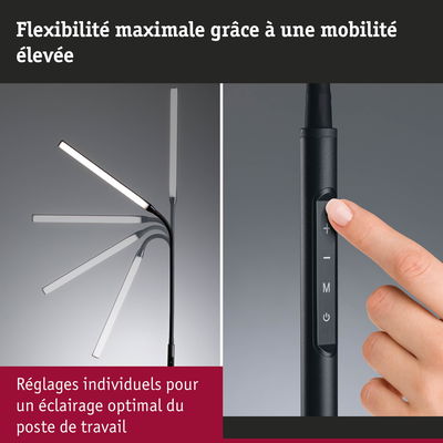 Lampe de bureau LED noire flexible avec réglage dimmable pour un éclairage optimal du poste de travail
