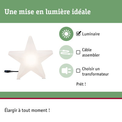 Étoile blanche en plastique avec lumière intégrée et câble pour éclairage décoratif
