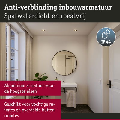 Spatwaterdichte en roestvrije aluminium inbouwarmatuur met anti-verblinding voor vochtige ruimtes