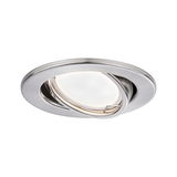 Rund schwenkbarer Einbaustrahler aus gebürstetem Edelstahl für flexible LED-Beleuchtung.