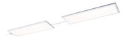 Modern white LED panel with two rectangular light surfaces and connecting cable for indoor lighting