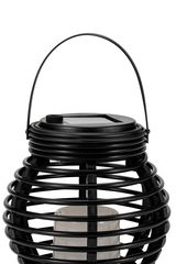 Lanterne solaire noire en métal avec design en cage ronde et poignée pour éclairage extérieur de jardin