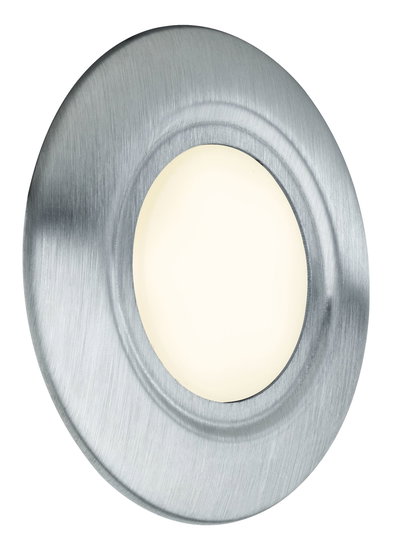 Round LED recessed light with brushed aluminum frame in silver for modern indoor lighting