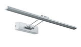 Slim silver metal LED picture light with adjustable arm for wall mounting and focused illumination