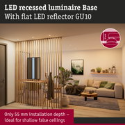 LED recessed luminaire with flat LED reflector GU10, 55 mm installation depth ideal for shallow false ceilings