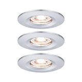 Three white metal recessed spotlights with warm white light for modern indoor lighting