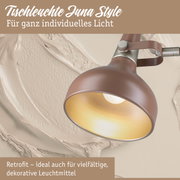 Braune Tischleuchte aus Metall mit goldfarbenem Innenraum für individuelles Licht und Retro-Design