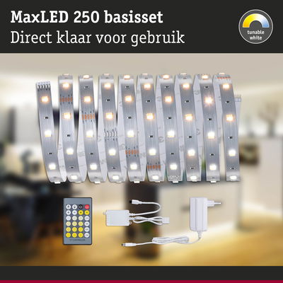 MaxLED 250 LED-stripset met afstandsbediening en adapter voor instelbaar wit licht