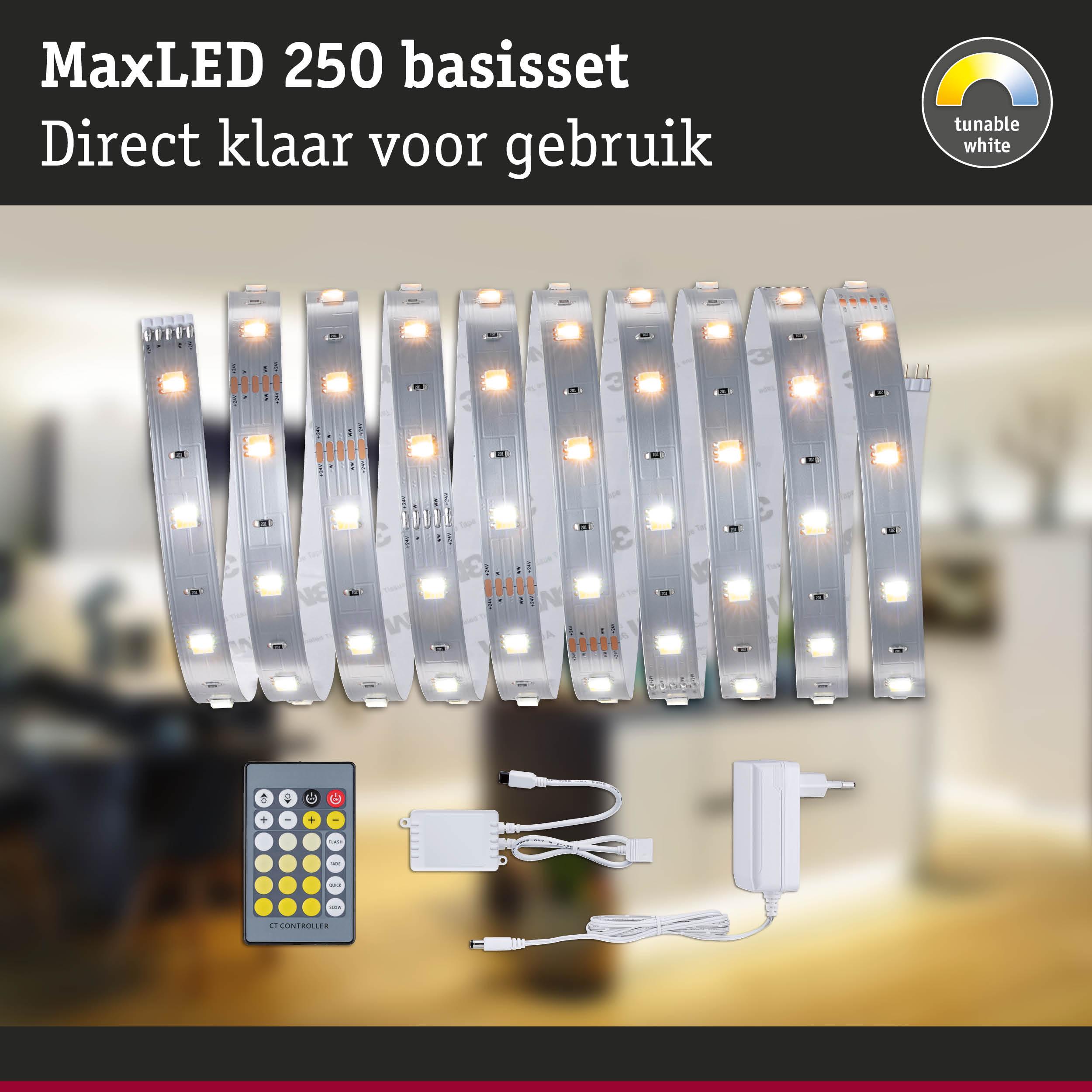MaxLED 250 LED-stripset met afstandsbediening en adapter voor instelbaar wit licht
