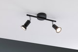 Zwarte plafondlamp met twee verstelbare metalen spots voor gerichte verlichting