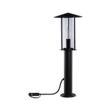 Sort udendørslampe i metal med klart glas og synlig LED-lys til havebelysning