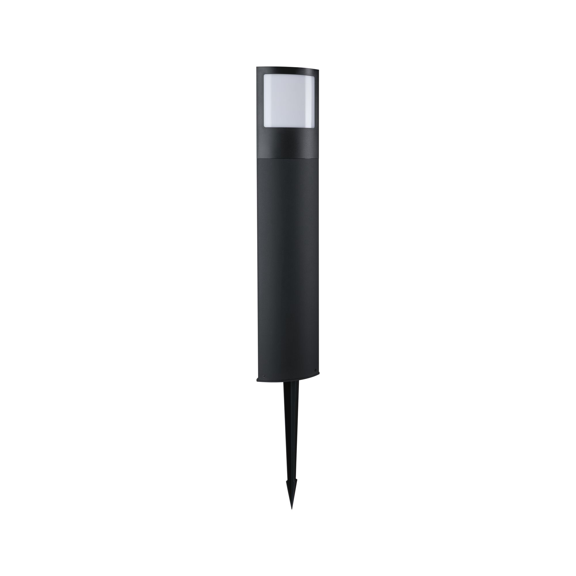 Zwarte metalen LED-buitenlamp met grondpin voor tuin- en padverlichting