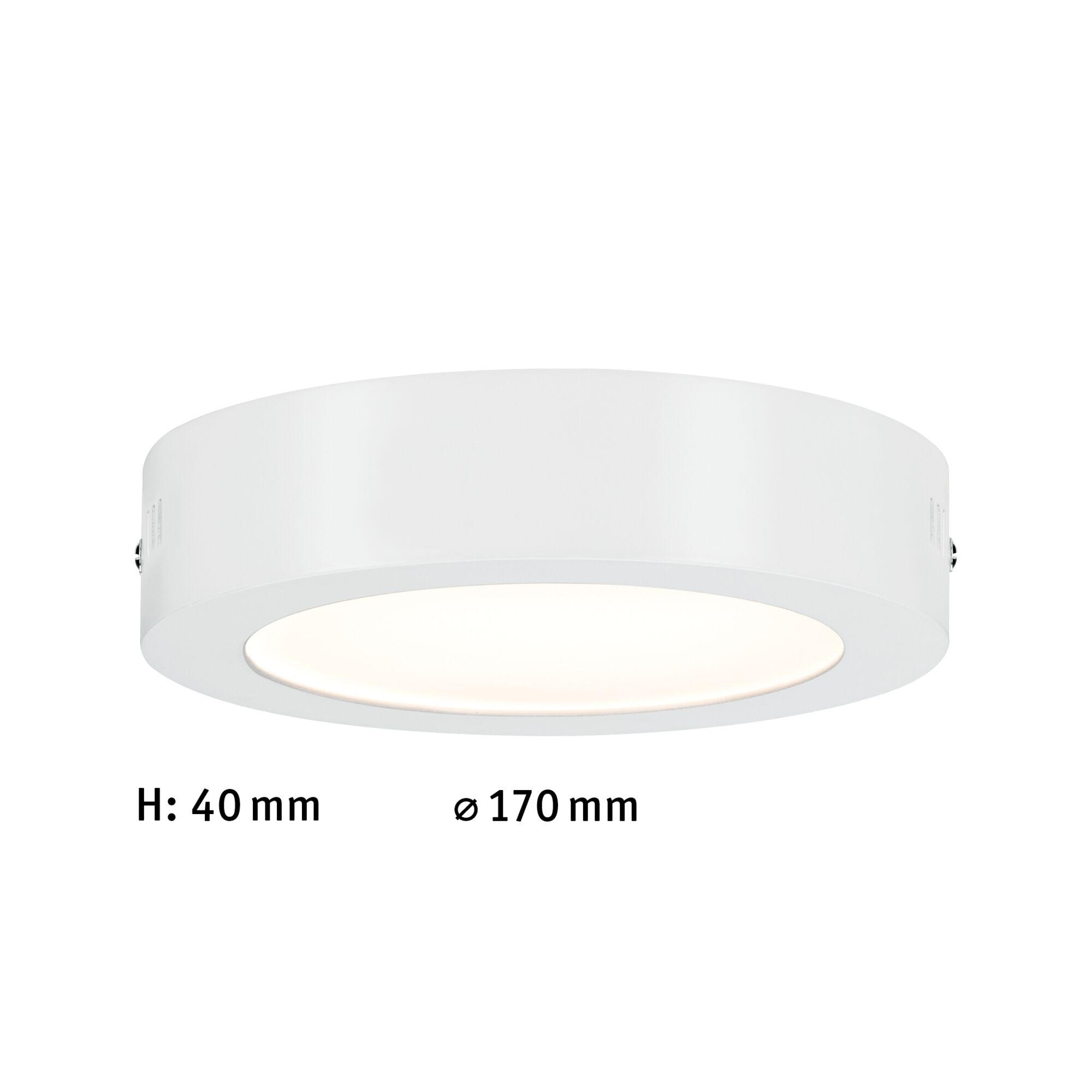 Flat white metal LED ceiling light with 170 mm diameter and 40 mm height for modern interiors