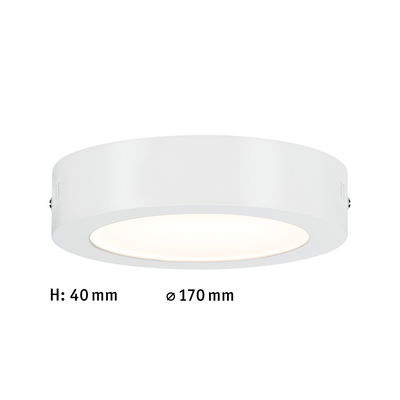 Flache weiße LED-Deckenleuchte aus Metall mit 170 mm Durchmesser und 40 mm Höhe für Wohnräume