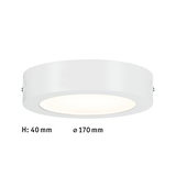 Flad hvid LED-loftlampe i metal med 170 mm diameter og 40 mm højde til moderne rum