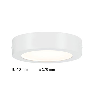 Flad hvid LED-loftlampe i metal med 170 mm diameter og 40 mm højde til moderne rum