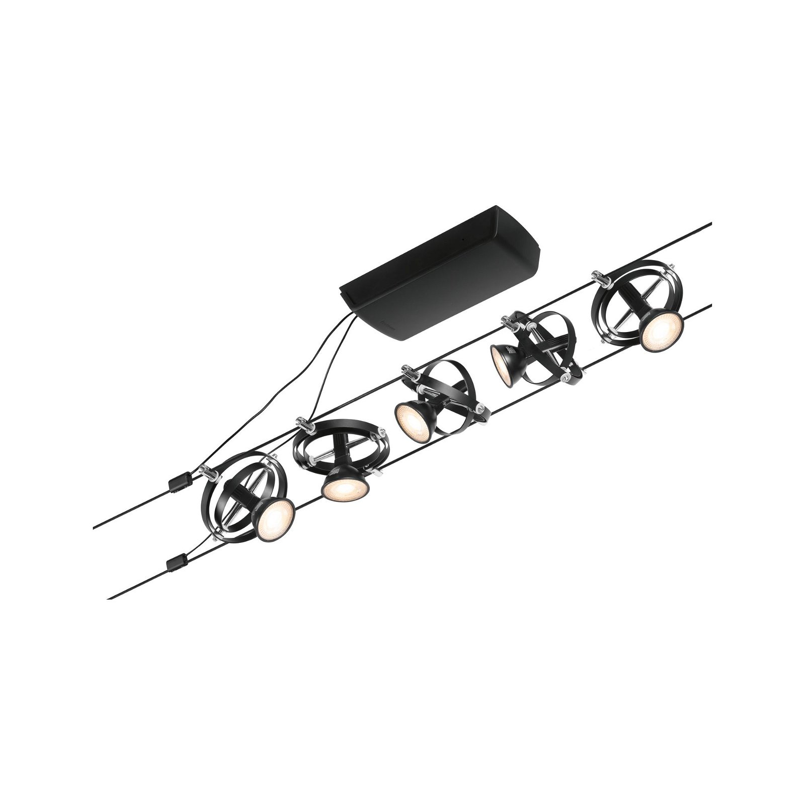 CorDuo Système sur câbles Cardan Kit de base GU5,3 max. 5x10W 230/12V Noir mat/Chrome