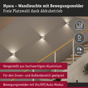 Nyara Wandleuchte aus Aluminium in Weiß mit Bewegungsmelder für Innen- und Außenbereich