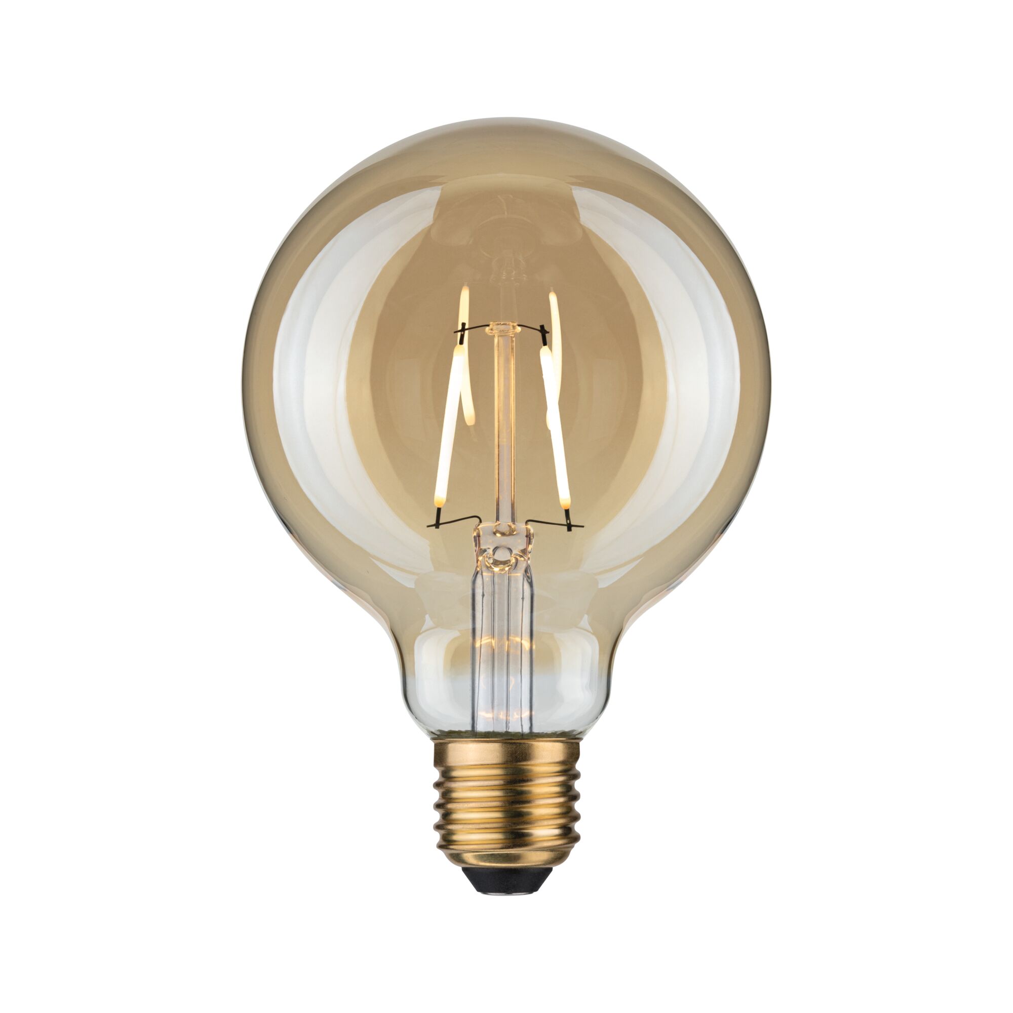 Ronde LED-lamp met amberkleurig glas en zichtbare filamenten voor sfeervolle decoratieve verlichting
