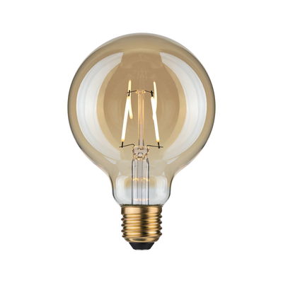 Ronde LED-lamp met amberkleurig glas en zichtbare filamenten voor sfeervolle decoratieve verlichting