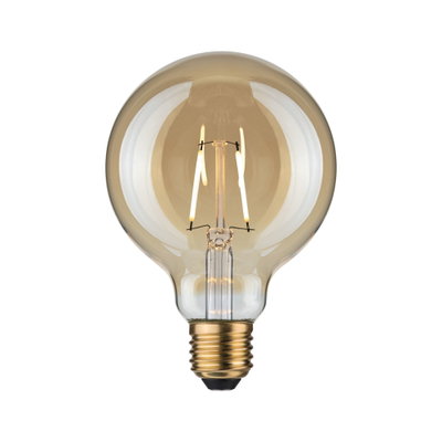 Ampoule LED ronde en verre ambré avec filaments visibles pour éclairage décoratif chaleureux