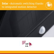Close-up of black solar panel with integrated motion detector and automatic switching feature