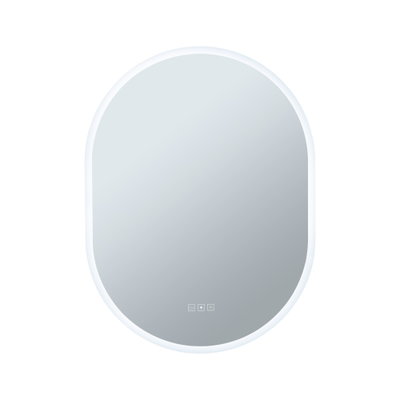 Oval LED bathroom mirror with touch control and white frame for modern bathroom lighting