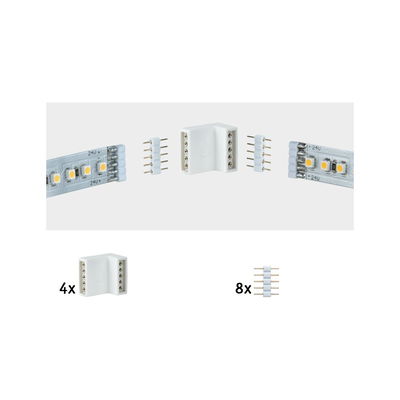 White LED strip connectors and 24V LED strips with yellow LEDs for flexible lighting setups