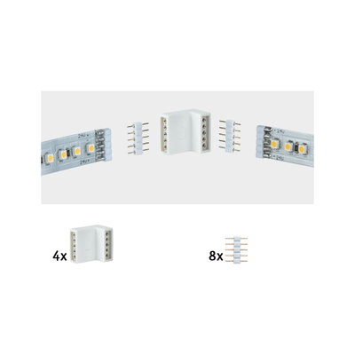 Weiße LED-Streifenverbinder und 24V LED-Streifen mit gelben LEDs für flexible Lichtinstallationen