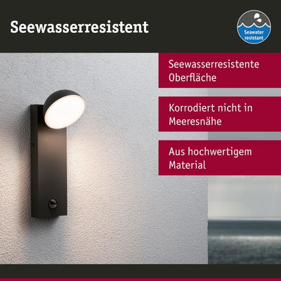 Schwarze Wandlampe mit seewasserresistenter Oberfläche, korrosionsfrei und hochwertigem Material für Außenbeleuchtung