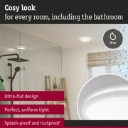 Round white LED ceiling light with IP44 rating for bathroom, ultra-flat design and uniform illumination