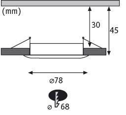 Teknisk tegning af en rund LED-indbygningsspot med 78 mm diameter og 45 mm højde.