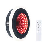 Round black-white LED ceiling light with red infinity mirror effect and remote control