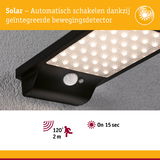 Zwarte solar LED-wandlamp met geïntegreerde bewegingssensor en 120° detectiehoek voor buiten