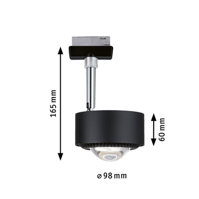 Schwarze LED-Spotleuchte aus Metall mit 98 mm Durchmesser und 165 mm Höhe für moderne Innenbeleuchtung