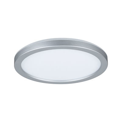 Round LED ceiling light with silver aluminum frame and white diffuser for modern room lighting