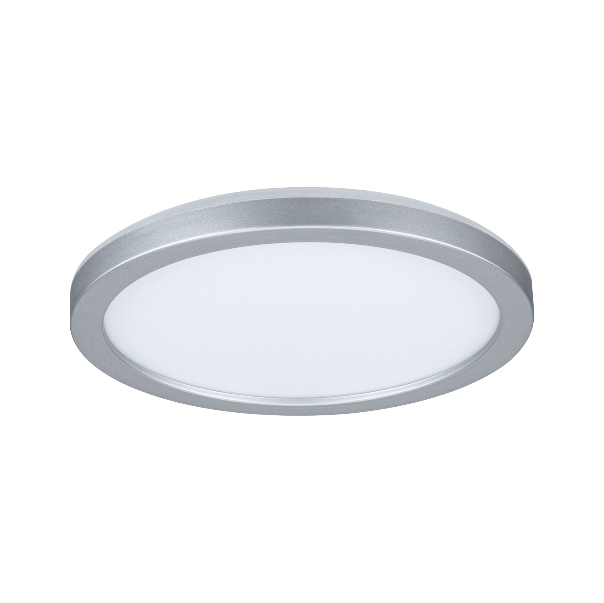 Rundes LED-Deckenlicht mit silbernem Aluminiumrahmen und weißem Diffusor für moderne Raumbeleuchtung
