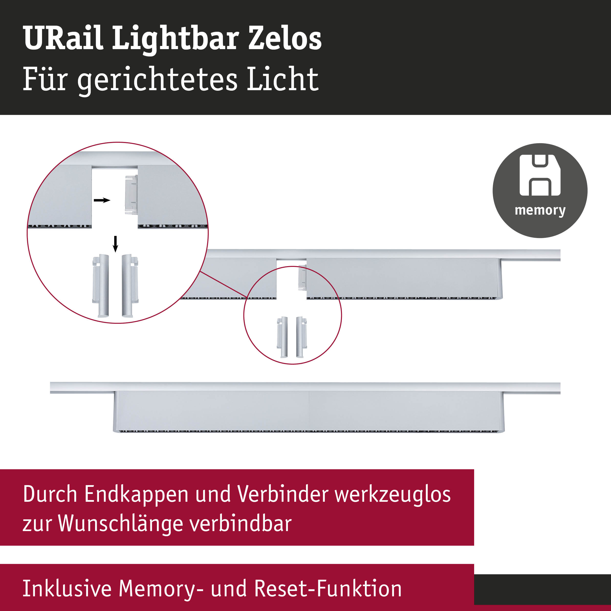 URail Lightbar Zelos in Weiß mit Werkzeugloser Verbindung und Memory-Funktion für gerichtetes Licht