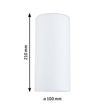 Cylindrical white glass lampshade 210 mm high and 100 mm diameter for LED lighting fixtures