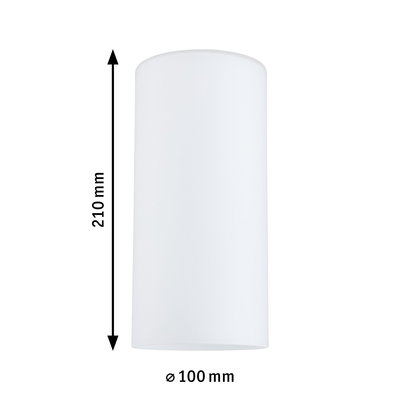 Cylindrisk hvid glasskærm 210 mm høj og 100 mm i diameter til LED-belysning