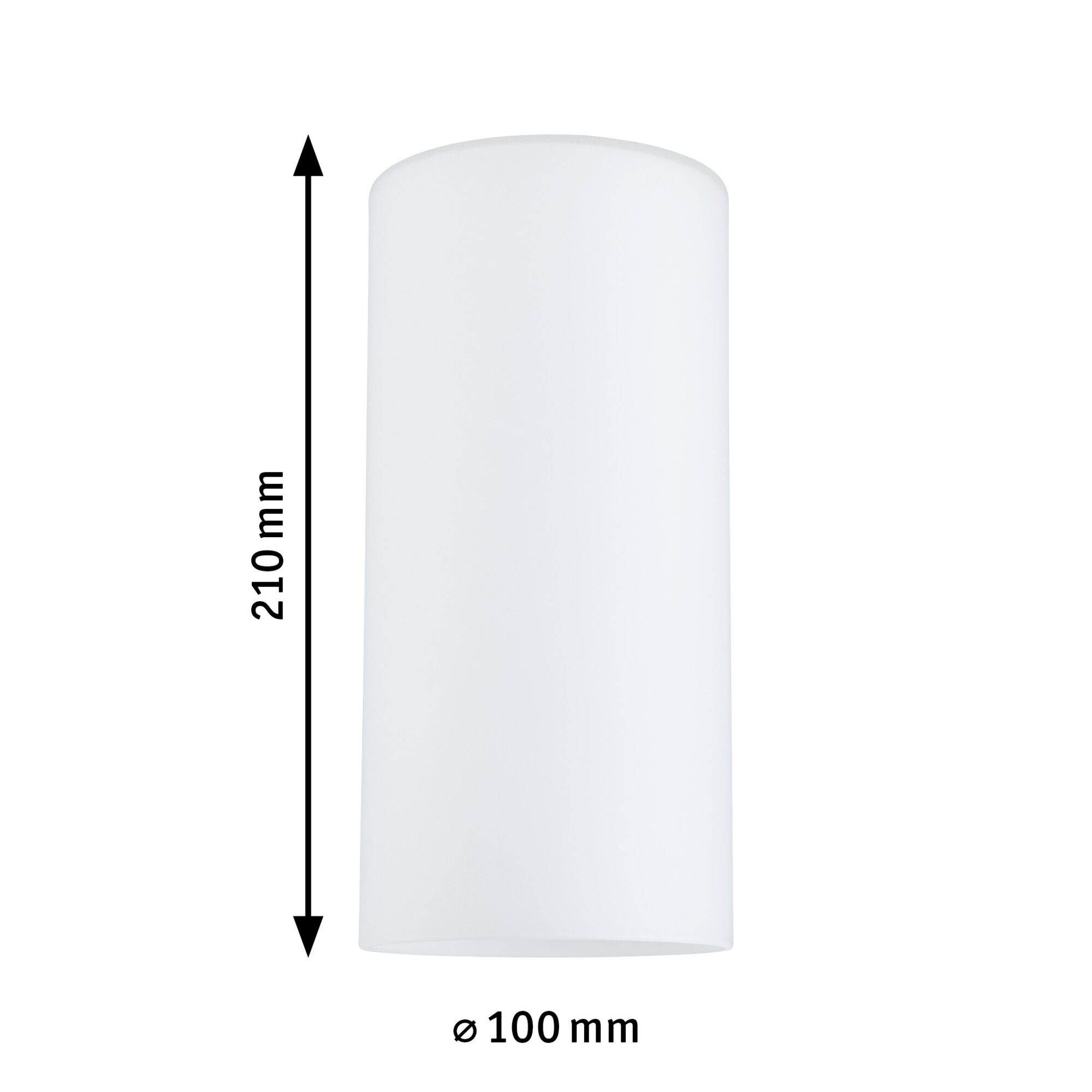 Cylindrical white glass lampshade 210 mm high and 100 mm diameter for LED lighting fixtures