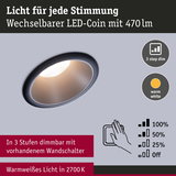 Wechselbarer LED-Coin Einbaustrahler mit warmweißem Licht 2700K und 3-Stufen-Dimmung per Wandschalter