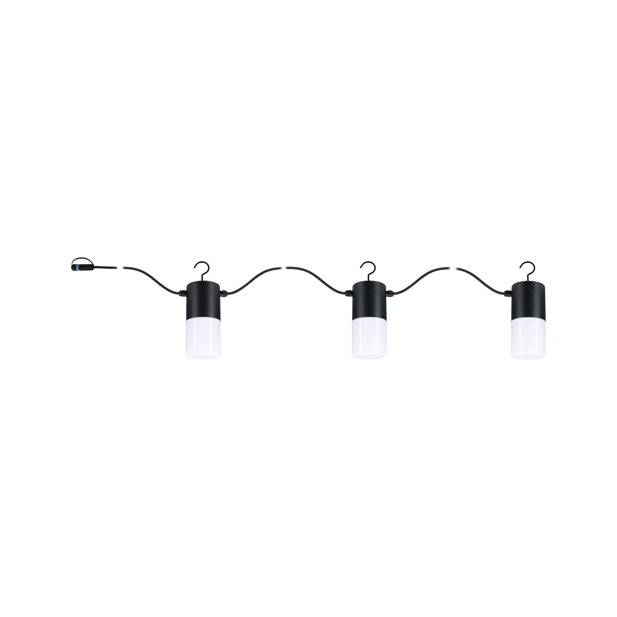 Trois lampes LED noires avec diffuseurs blancs sur câble noir pour solution d'éclairage flexible